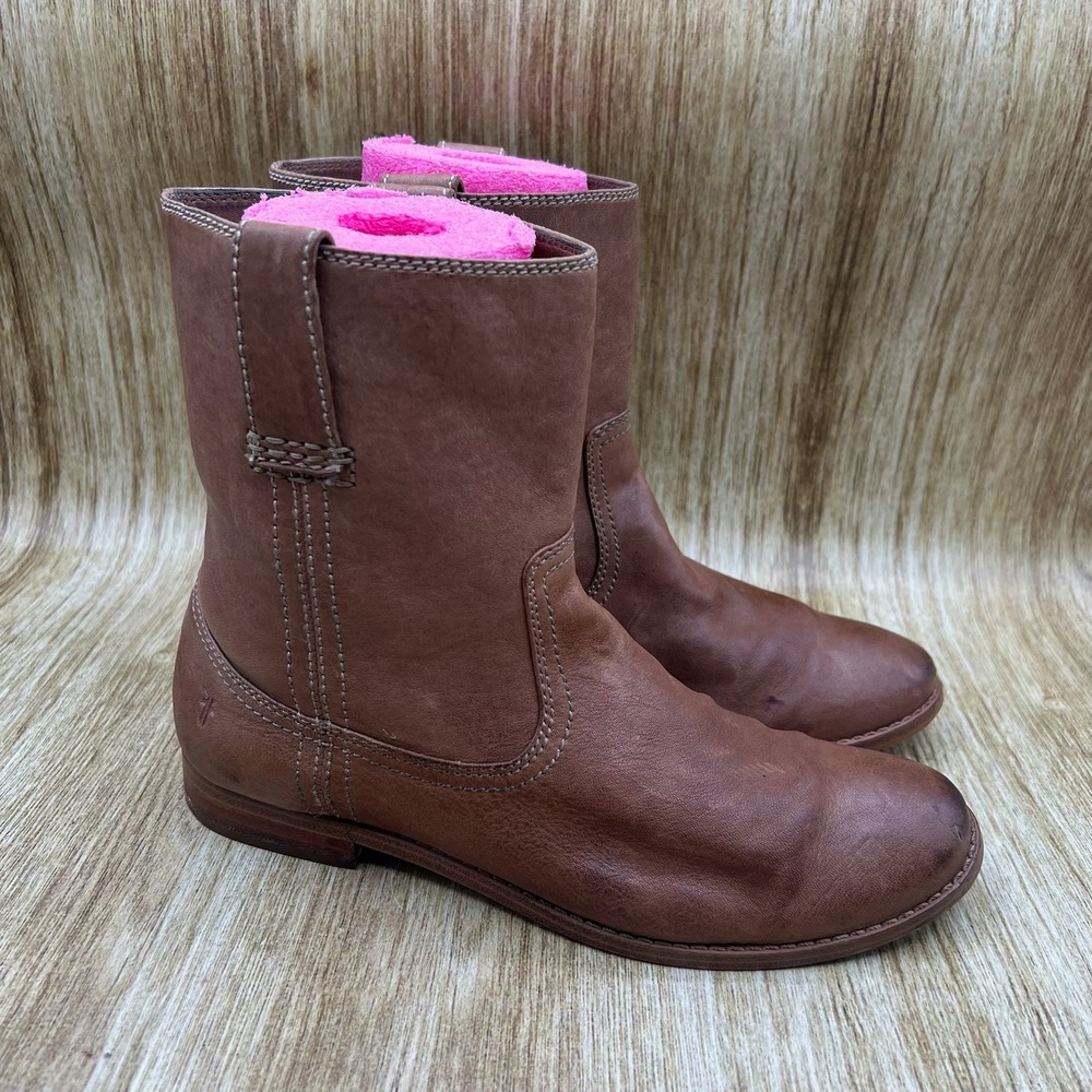 Frye Anna Shortie Mid-Calf Boots Women's Size 7.5 M Brown Western‎ Moto 3479261